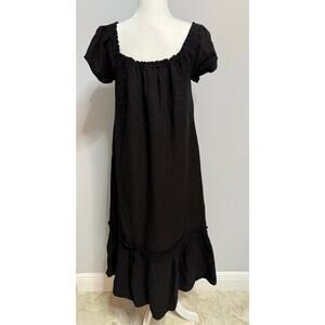 Zara NWT black off shoulder linen tiered ruffle maxi dress Medium